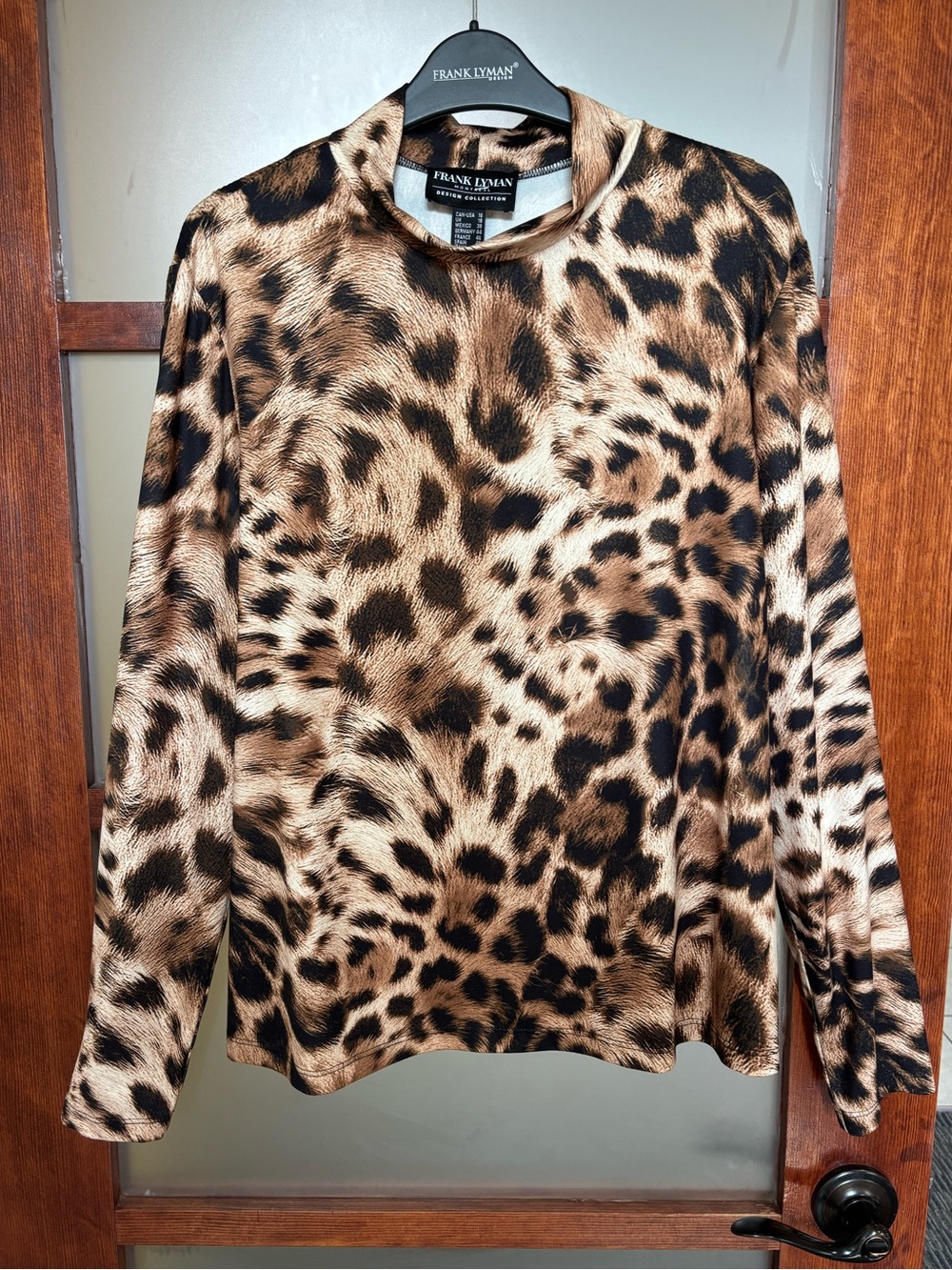 Frank Lyman Design Leopard Print Long Sleeve Top - Black and Brown